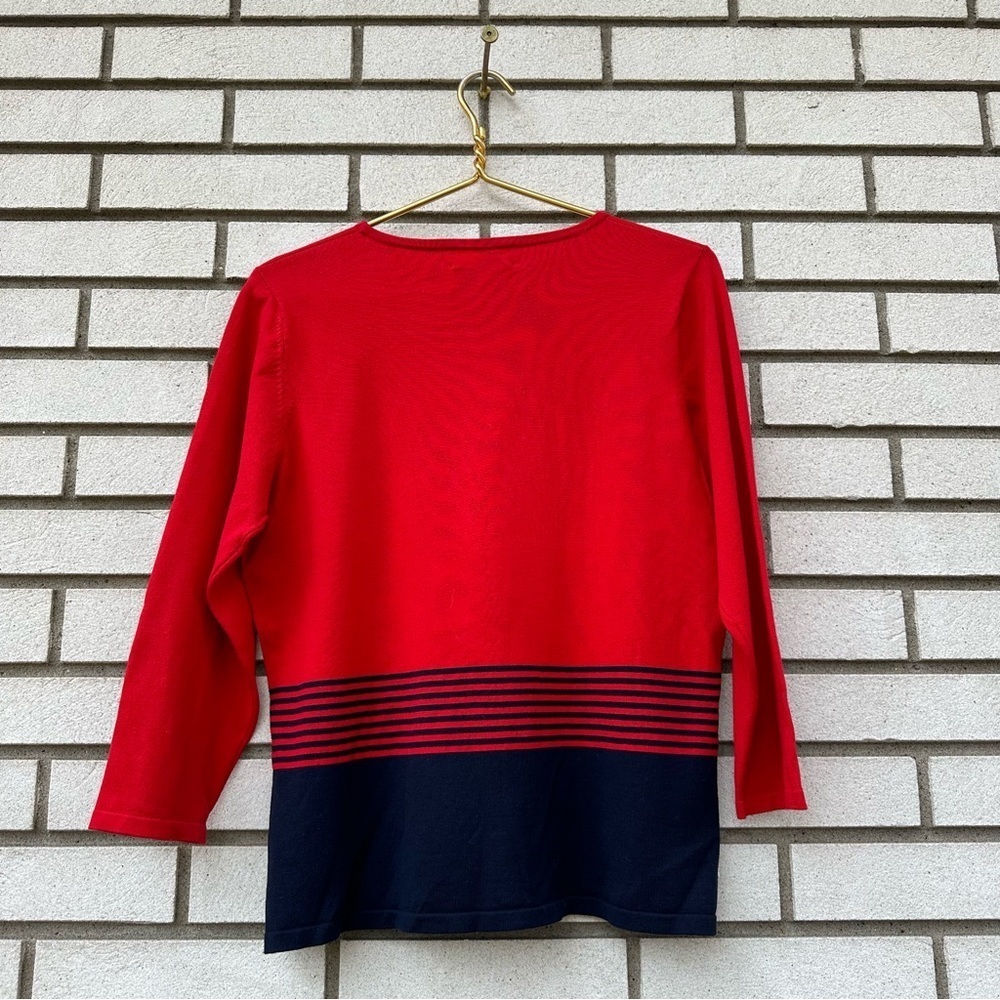 Pendleton Silk Blend Knit Sweater Red Navy Stripe Colorblock Pullover L Heritage - Picture 6 of 8